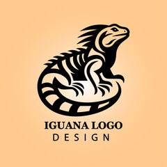 Stylized Iguana Logo Design in Tribal Vector Art, Bold Black Silhouette on Warm Background for Branding, Business Identity, and Wildlife Conservation

