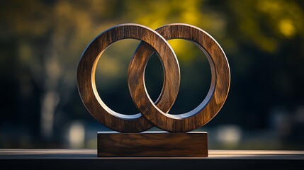 Wooden Circle Sculpture Interlocking Rings Symbolizing Connection and Unity
