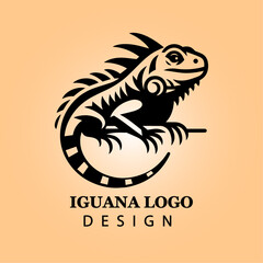 Stylized Iguana Logo Design in Tribal Vector Art, Bold Black Silhouette on Warm Background for Branding, Business Identity, and Wildlife Conservation

