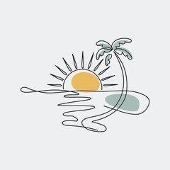 Minimalist One-Line Tropical Sunset