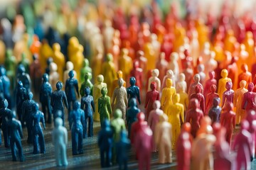 Obraz premium Colorful Diverse Crowd Miniature Figures People Unity Togetherness Social Group Community Global Teamwork Collaboration Human Resource Multitude 