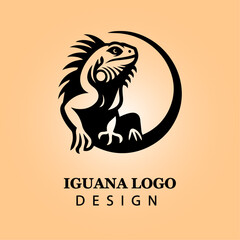 Stylized Iguana Logo Design in Tribal Vector Art, Bold Black Silhouette on Warm Background for Branding, Business Identity, and Wildlife Conservation

