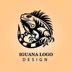 Stylized Iguana Logo Design in Tribal Vector Art, Bold Black Silhouette on Warm Background for Branding, Business Identity, and Wildlife Conservation

