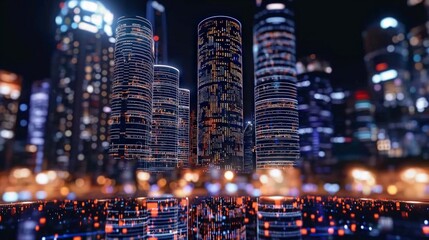 Futuristic Cityscape  Night Lights  Digital Data Streams  Modern Architecture