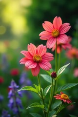 Obraz premium Callistemenon flowers in a garden with other plants, flowers, summertree