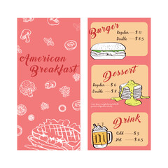 Menu template with simple sketch illustrations of food