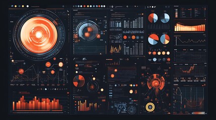 Detailed digital marketing performance analysis dashboard with orange accents