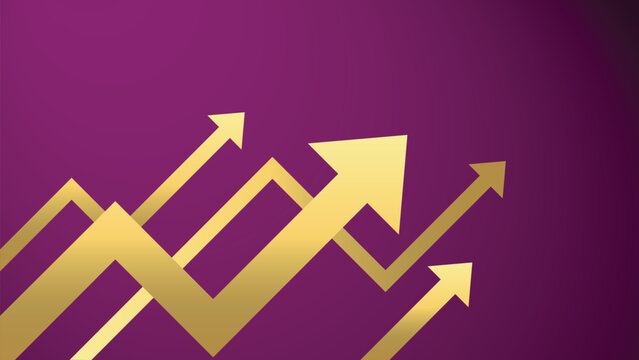 Racing Golden Business Arrows Graph Moving Up Indicating Competition, Progress, and Improving Profits with Purple background