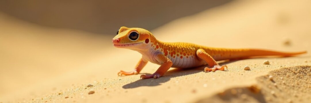 Petite gecko avec une carapace brune joue dans la sable, gecko, dune