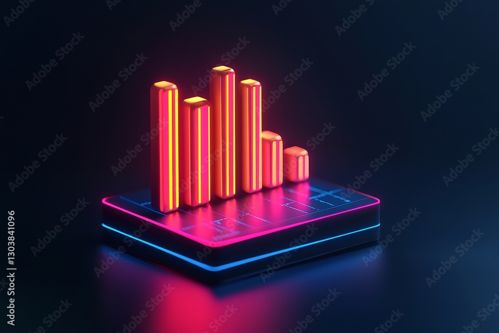 Poster neon pink yellow 3d bar graph chart digital data infographic technology abstract background modern d
