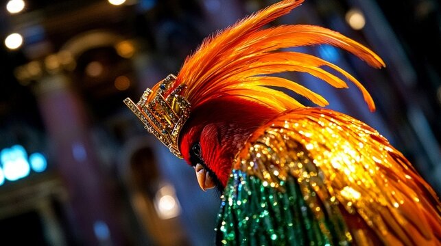 Majestic Parrot in Crown  Carnival Costume  Feathers  Bird  Celebration