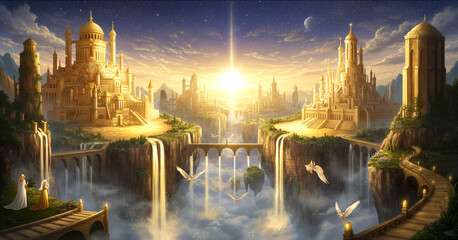Fototapeta premium Golden City of the Gods: A Fantasy Paradise