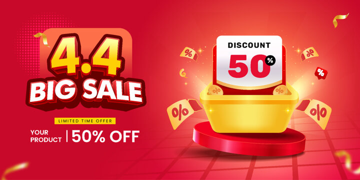 4.4 big sale promotion banner with 3d text template design