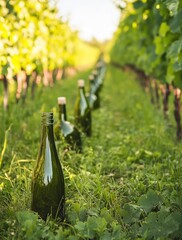 Wine Bottles in Vineyard