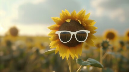 sunflower wearing sunglasses in the middle of a field