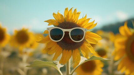 sunflower wearing sunglasses in the middle of a field