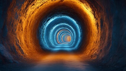 Illuminated tunnel journey abstract space digital art vibrant colors perspective surreal concept