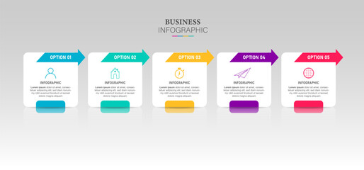 Business infographic design template with 5 steps or options using for process diagram, workflow layout, flow chart, infograph and banner