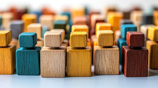This image features a diverse crowd of colorful wooden block figures, ideal for blogs about diversity, community, teamwork, human resources, or social issues.

