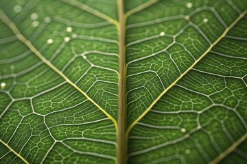 A detailed macro digital painting of a leaf’s intricate vein network fused with subtle circuit patterns, symbolizing nature’s design and technology