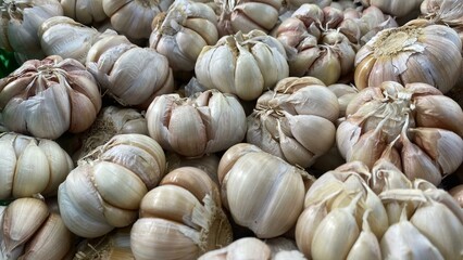 close up of garlic on the market
