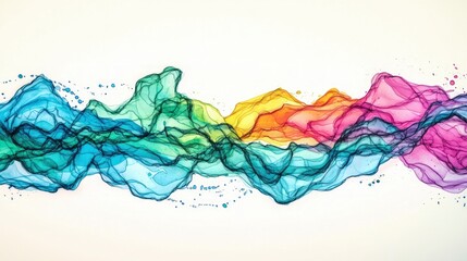 Fototapeta premium Abstract Colorful Ink Waves Fluid Art Rainbow Hues Modern Painting