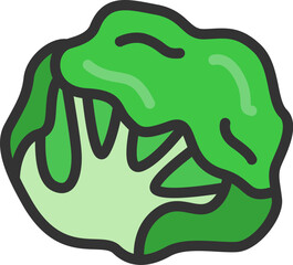レタスのアイコン（線画カラー）のイラスト