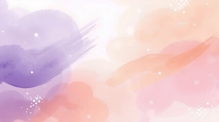 A dreamy watercolor background blending lavender and peach gradients, accented by floating abstract brushstrokes and soft halftone dots, illuminated by warm diffused light for a minimalist aesthetic
