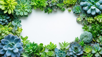 Succulents and green plants framing a white space. Ideal for gardening blogs, home decor websites, botanical articles, plant care tips, and natural aesthetic layouts.