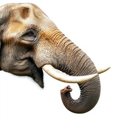 Obraz premium Isolated image of an Asian elephants tusks on a white background, with sharp details and professional lighting, highlighting their elegance and strength
