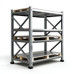 Professional image of a high-capacity steel storage rack with a seamless white background, perfect for warehouse and logistics branding, emphasizing organization and efficiency