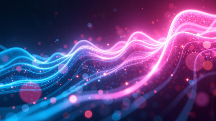 An abstract energy field with oscillating plasma waves and ion storms, colored in neon cyan and magenta, enhanced by lens flares and chromatic aberration