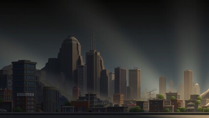 Fototapeta premium Mysterious Cityscape at Dawn Low-Poly City Illustration