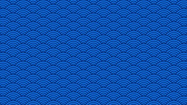 Blue asian chinese new year celebration background, abstract Japanese cloud wave art pattern design backdrop animation, traditional minimal circle lunar festival loop wallpaper
