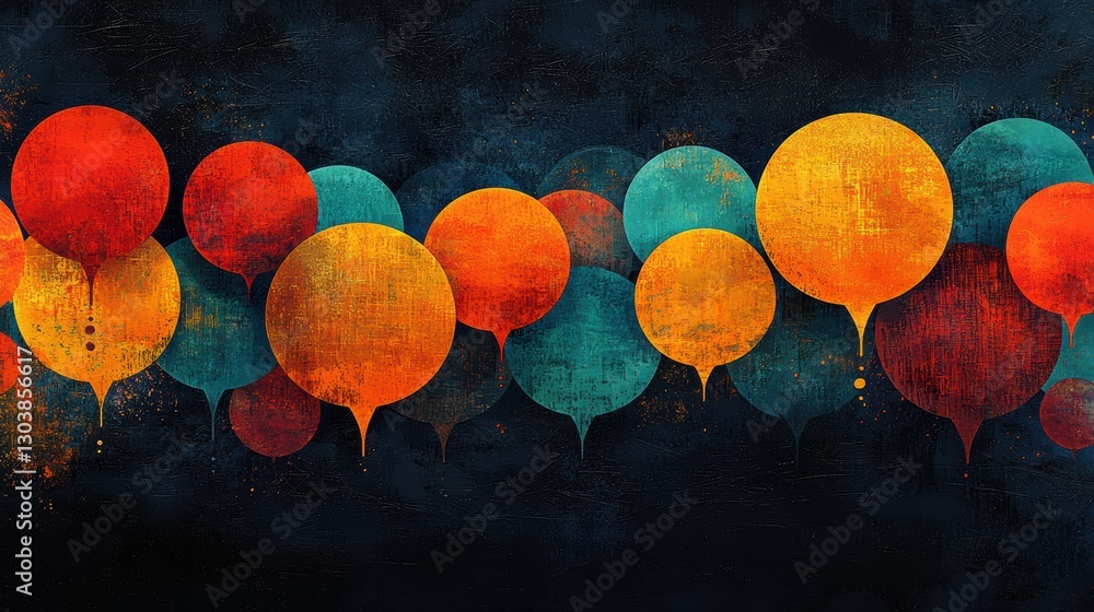 Poster a vibrant array of colorful balloons in various shades, set against a dark background, creating a fe