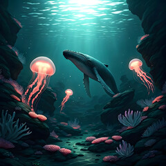 Fototapeta premium Majestic Whale in the Deep Ocean