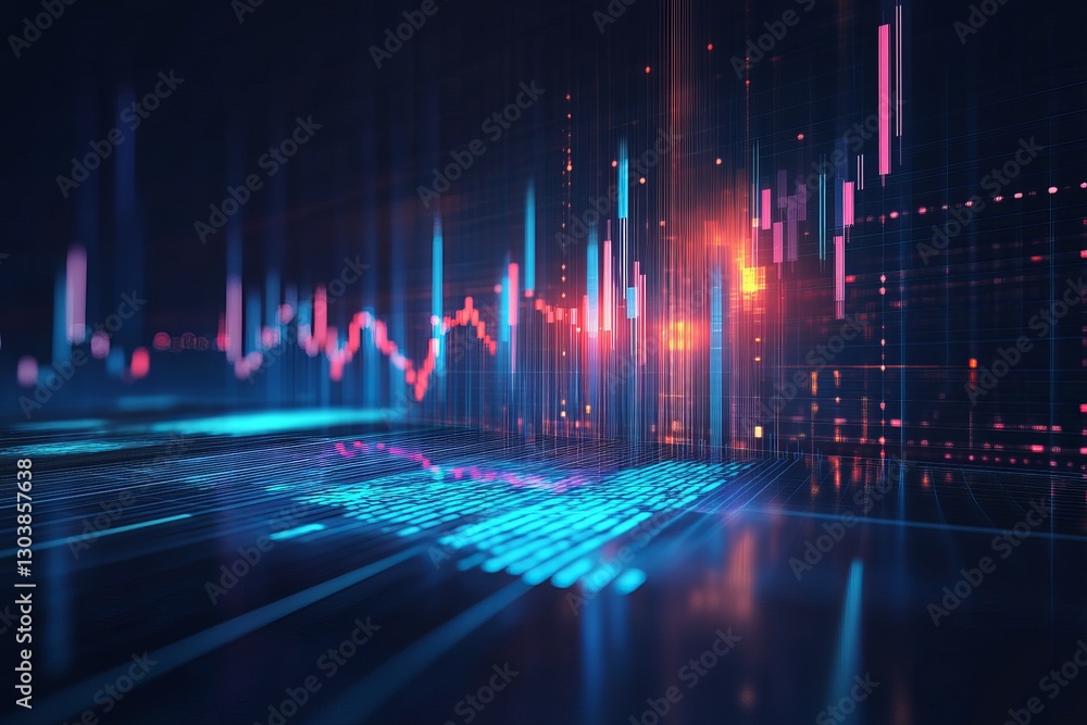 Aufkleber abstract digital data visualization futuristic technology background neon blue pink red stock image 
