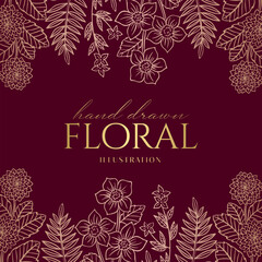 Elegance Wedding drawn mono-line floral botanical flower pattern background design