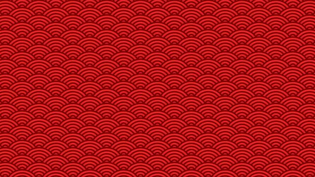 Red asian chinese new year celebration background, abstract Japanese cloud wave art pattern design backdrop animation, traditional minimal circle lunar festival loop wallpaper