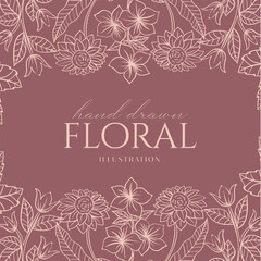 Elegance Wedding drawn mono-line floral botanical flower pattern background design