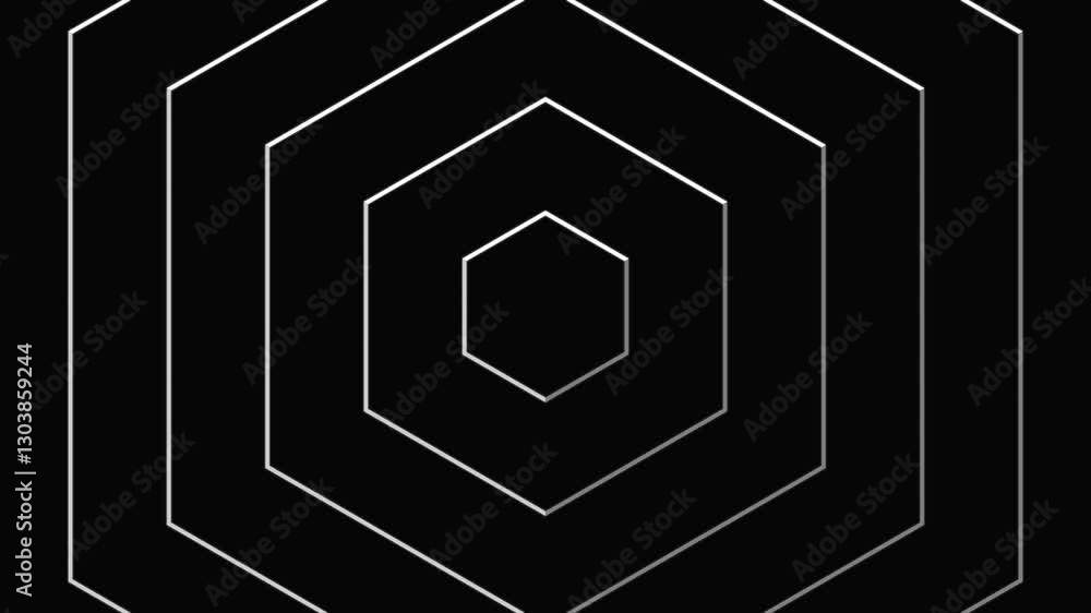 Aufkleber loop abstract white hexagon geometric on black background, premium luxury grid wave line art animati