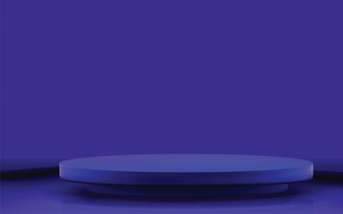 Blue podium vector, 3D cylinder stage.  Presentation, display platform.  Monochrome, elegant design.  Modern, minimalist graphic.  Perfect for product showcases, presentations, and promotional visuals