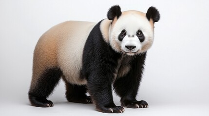 Obraz premium A giant panda stands gracefully, showcasing its iconic black and white fur against a plain background.