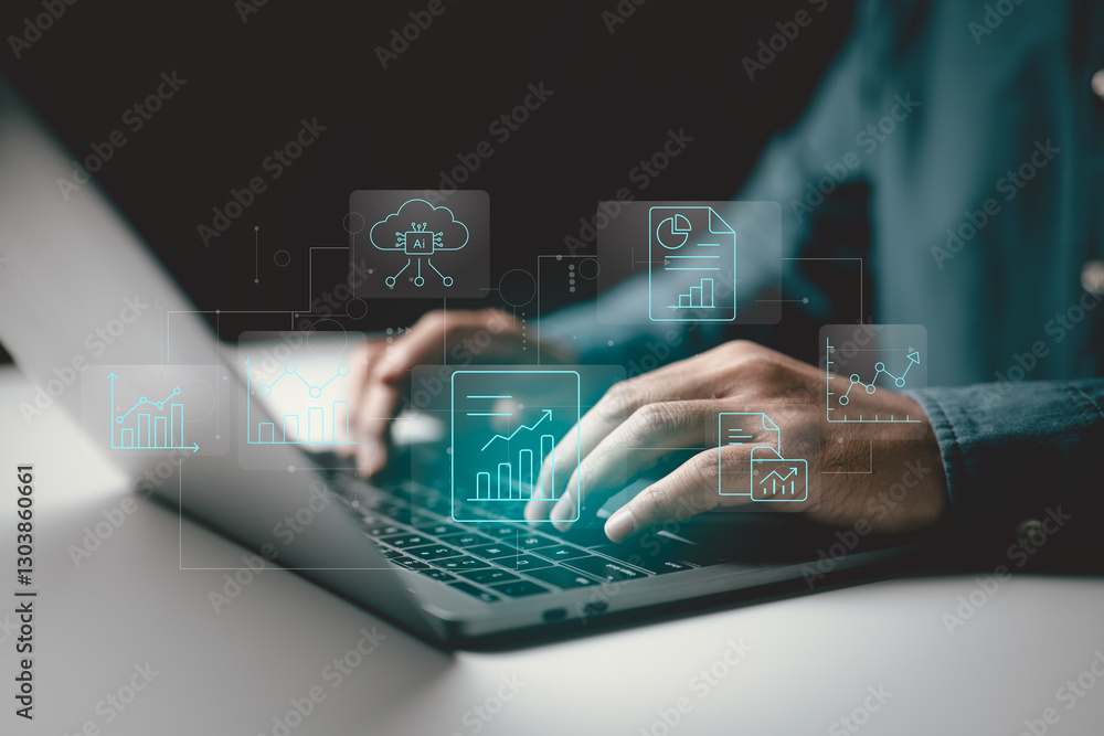 Poster Digital transformation and real-time financial reporting. Automated cloud computing for enhanced decision-making.