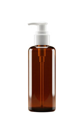 "Amber Glass Bottle with White Pump – Elegant Skincare Dispenser in High-End Minimalist Product Photography"