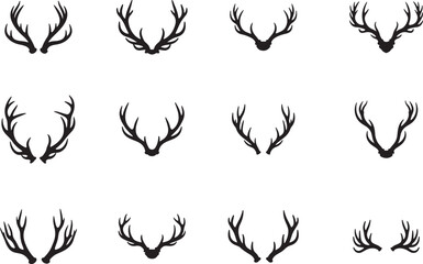 Deer Antlers Silhouettes on White Background