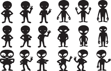 Funny Alien Silhouettes on White Background