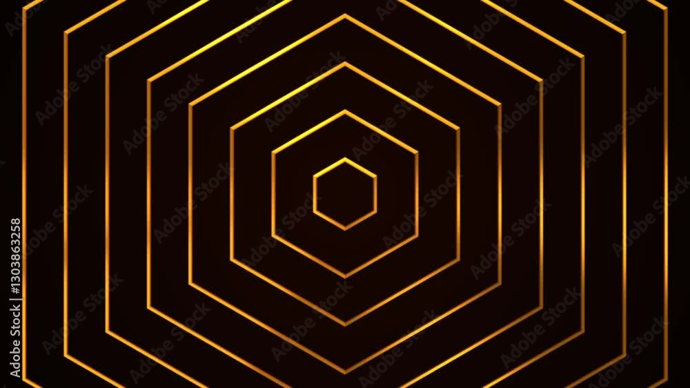 Aufkleber loop abstract golden hexagon geometric on black background, premium luxury gold grid wave line art a