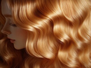 Woman with Elegant Wavy Red Hair Style and Soft Lighting Profile