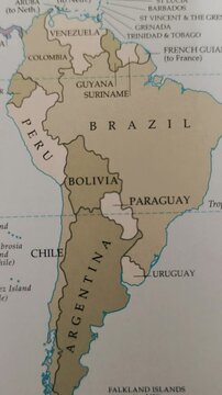 map of south America, with argentina, brazil, peru and other